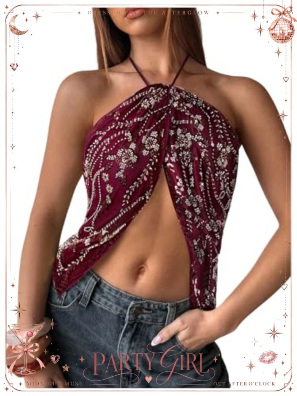 Sequin Halter Open Back Party Club Top Sleeveless